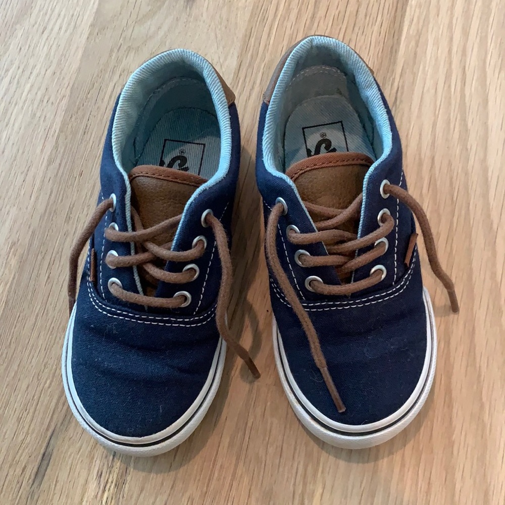 Vans navy canvas & leather sneakers toddler 8.5